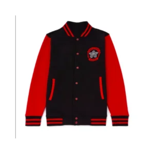 Stranger Things Demogorgon Hunter Varsity Black and Red Jacket Front