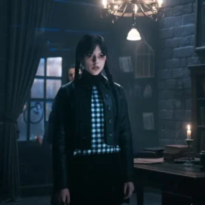 Wednesday Jenna Ortega Black Cropped Leather Jacket