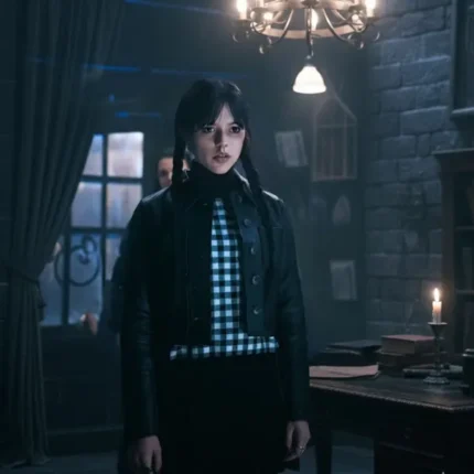 Wednesday Jenna Ortega Black Cropped Leather Jacket