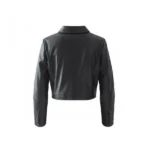 Wednesday Jenna Ortega Black Cropped Leather Jacket Back