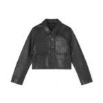 Wednesday Jenna Ortega Black Cropped Leather Jacket Front