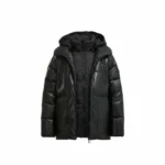 Women Black Longline Puffer Jacket with Hood Front Open
