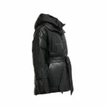 Women Black Longline Puffer Jacket with Hood Right