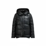 Women Black Puffer Jacket with Black Hood Front
