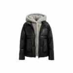 Women Black Puffer Jacket with Faux Fur Hood Front