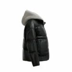 Women Black Puffer Jacket with Faux Fur Hood Right