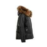 Women Black Puffer Jacket with Fur Hood Right