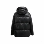 Women Black Puffer Jacket with Hood Back