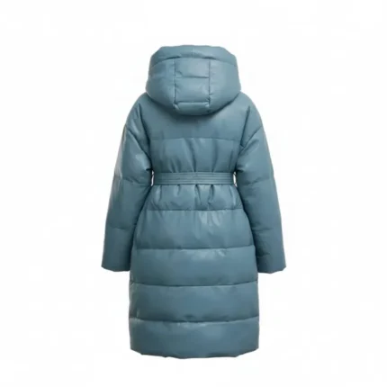Women Light Blue Puffer Jacket with Hood Back