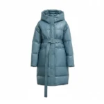 Women Light Blue Puffer Jacket with Hood Front