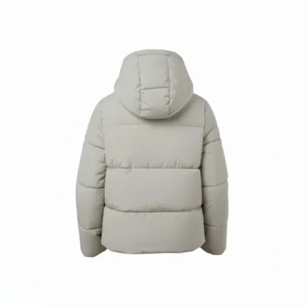 Women White Puffer Jacket with Hood Back