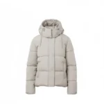Women White Puffer Jacket with Hood Front